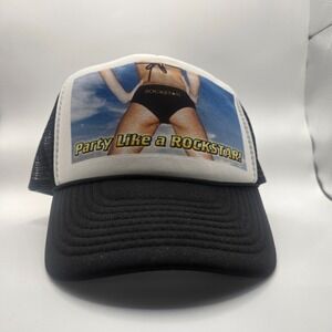 Nissun Cap Party Like a Rockstar Trucker Hat Black White Snapback Graphic Mesh